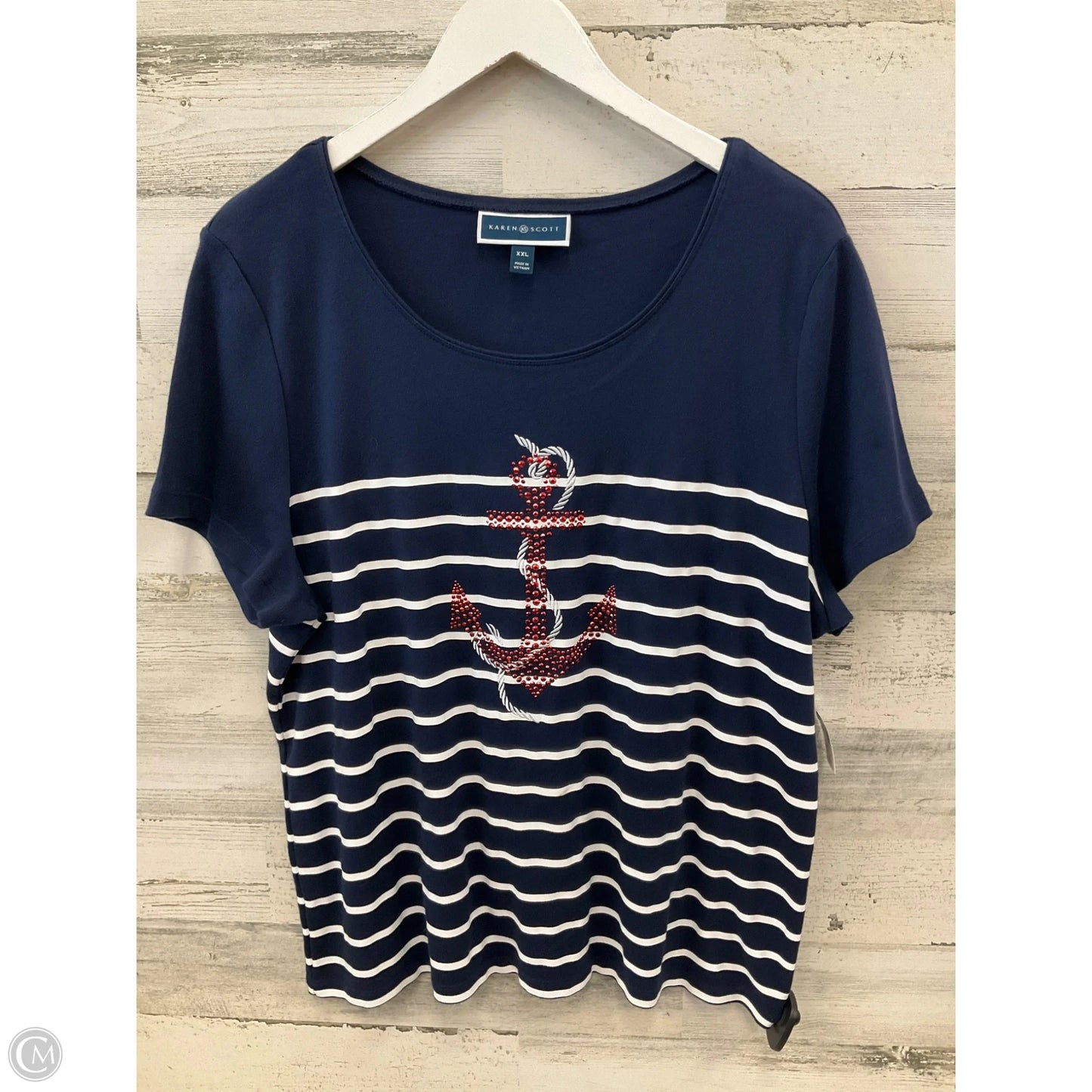Top Short Sleeve By Karen Scott In Navy, Size: 2x