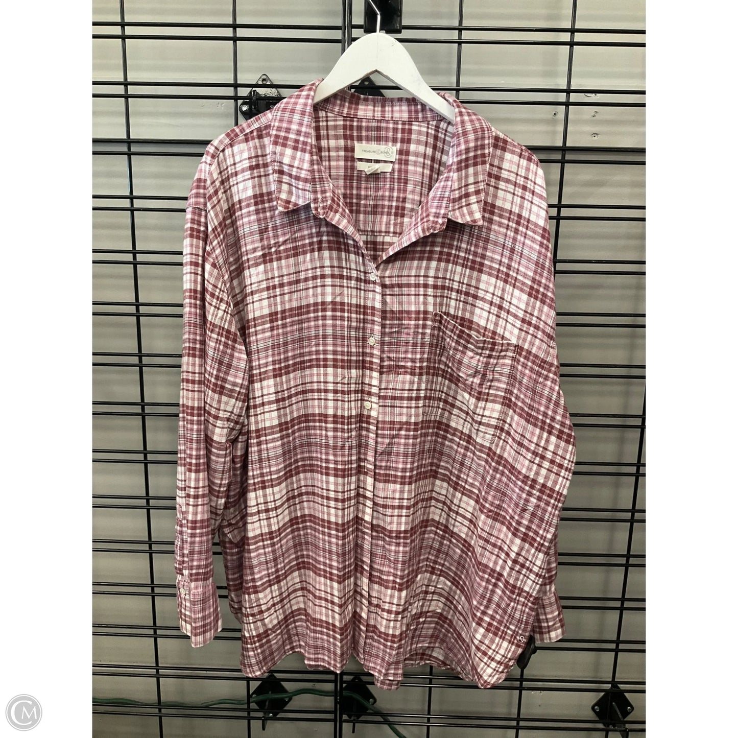 Top Long Sleeve By Treasure And Bond In Pink & White, Size: 3x