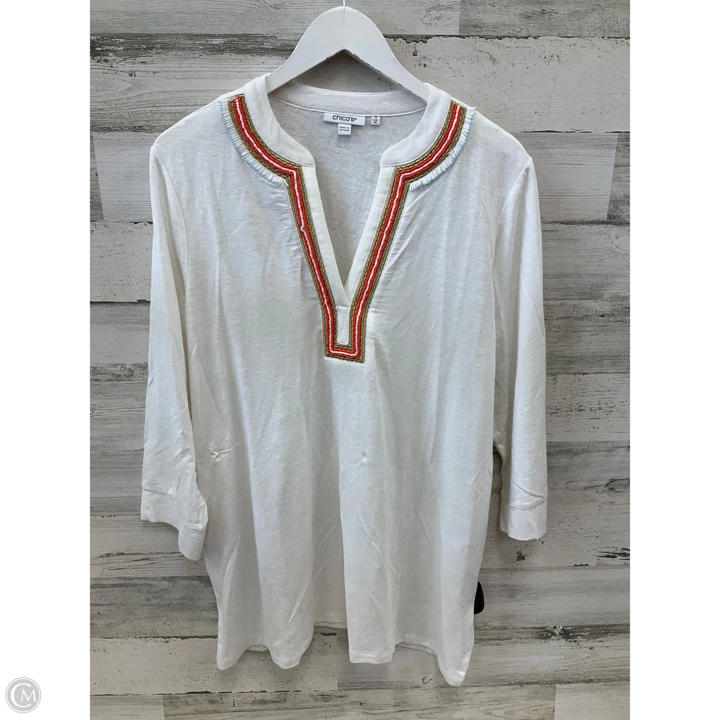 Top 3/4 Sleeve By Chicos In White, Size: Xl