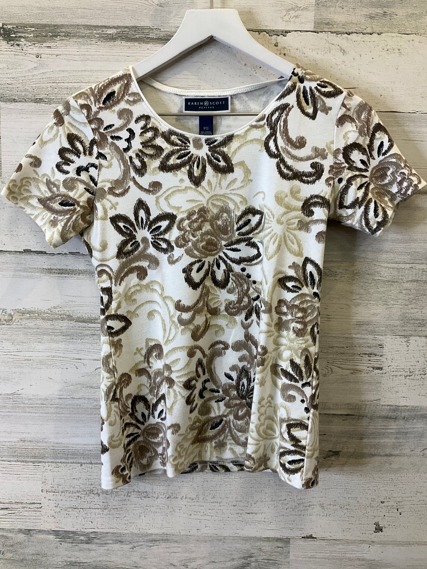 Brown Top Short Sleeve Karen Scott, Size Petite S