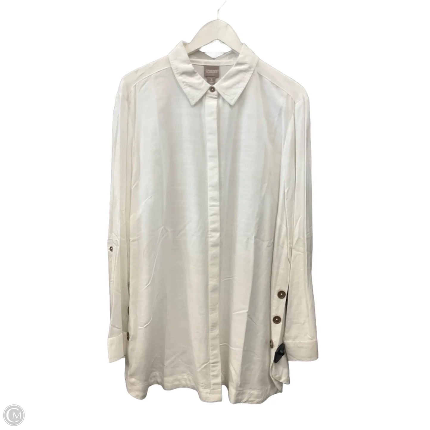 Top Long Sleeve By Chicos In White, Size: Xl