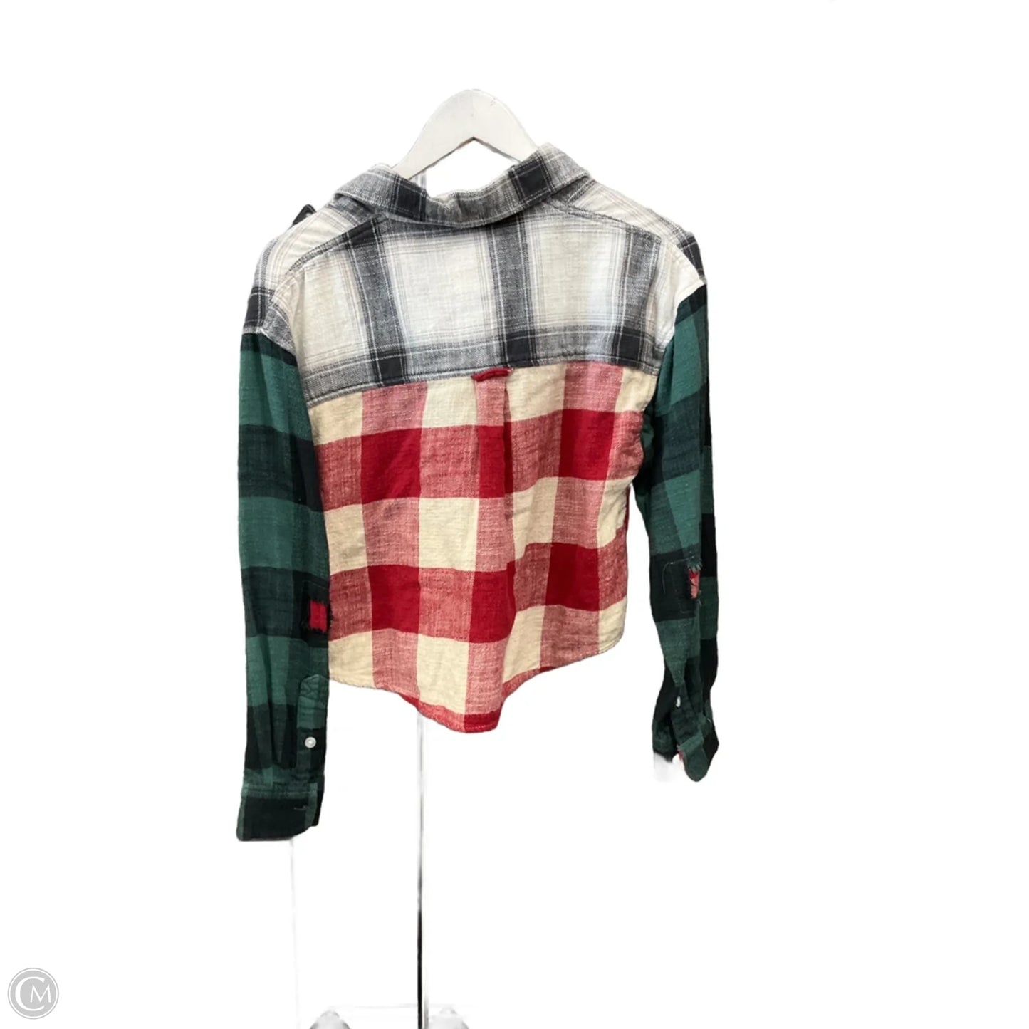 Top Long Sleeve By American Eagle In Checkered Pattern, Size: Xs