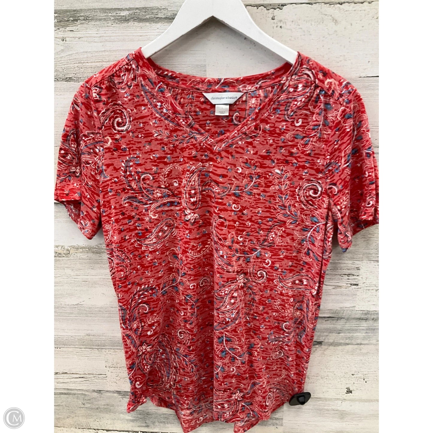 Top Short Sleeve By Christopher And Banks In Red & White, Size: L