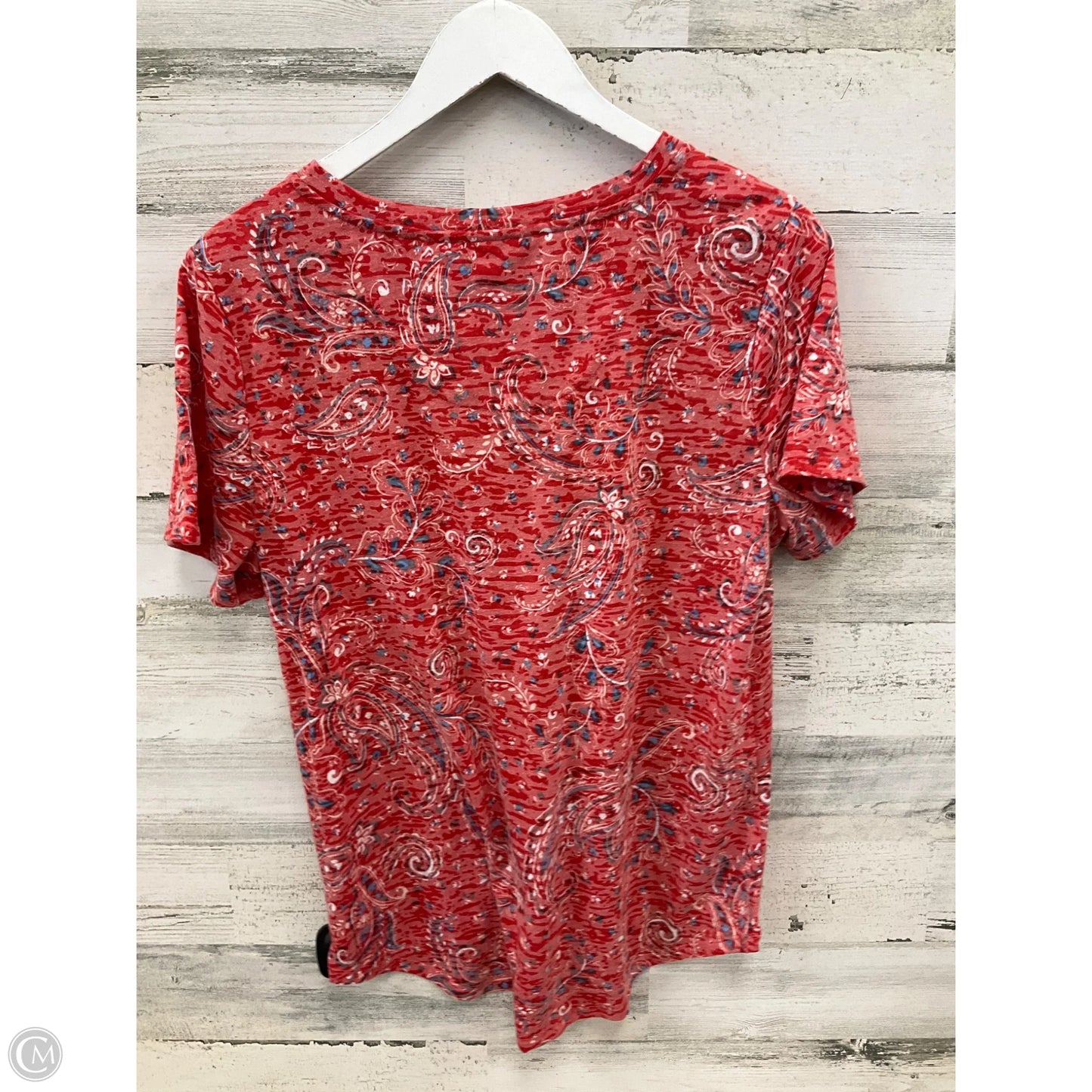 Top Short Sleeve By Christopher And Banks In Red & White, Size: L