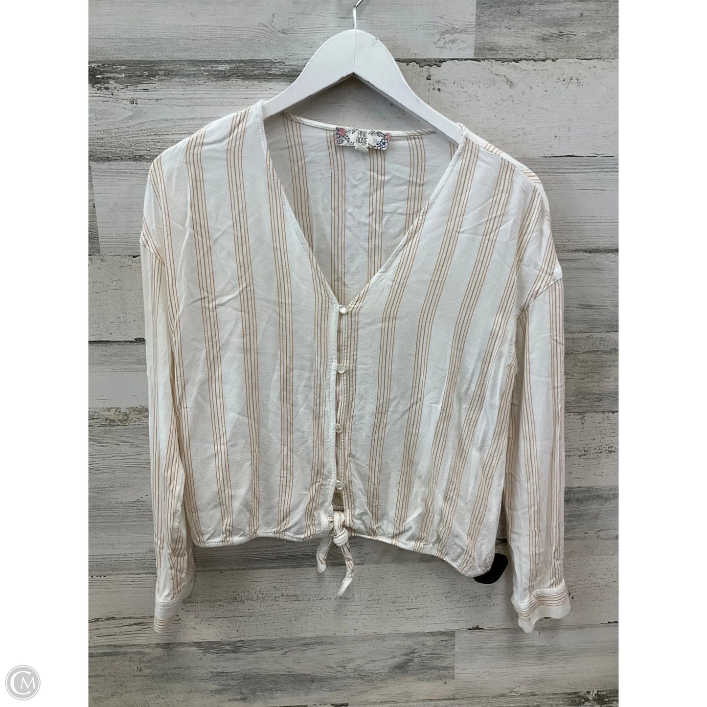 Top 3/4 Sleeve By Pink Rose In Cream & Tan, Size: M