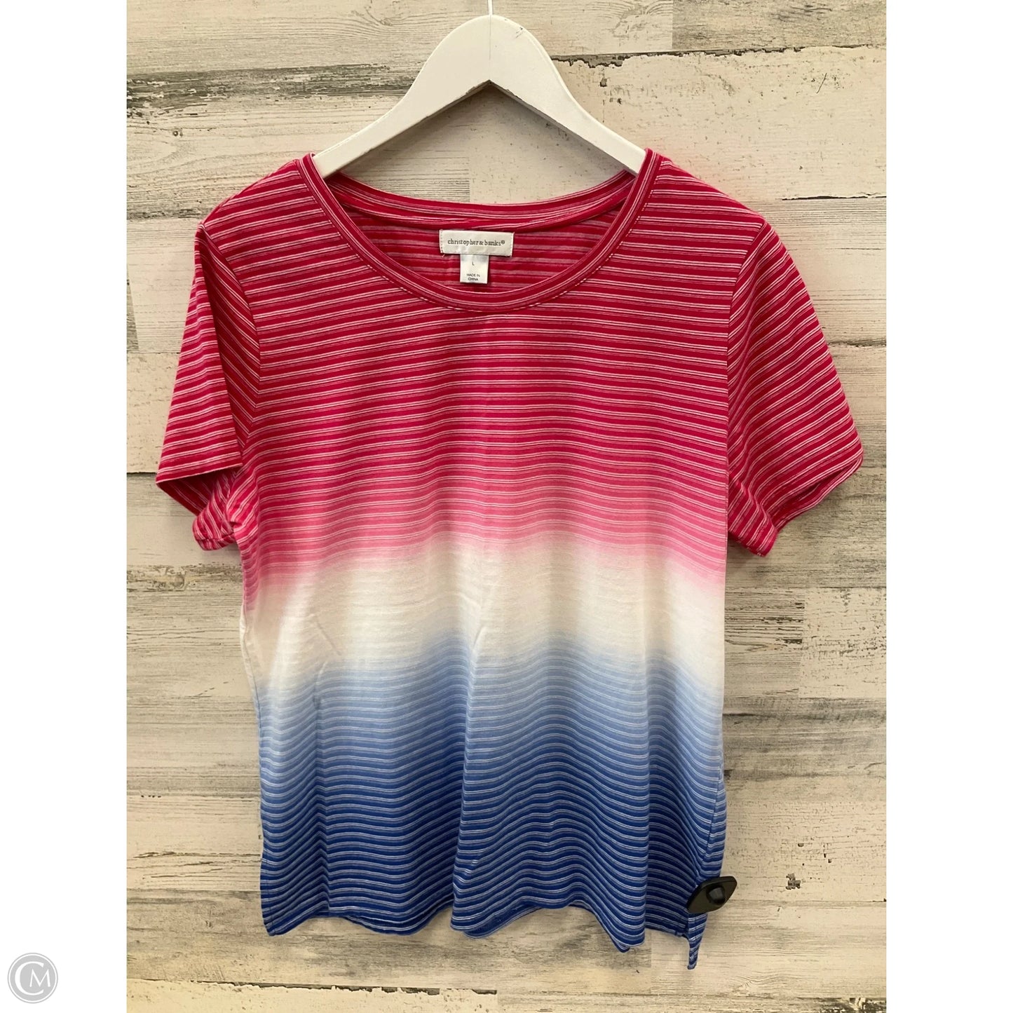 Top Short Sleeve By Christopher And Banks In Blue & Red & White, Size: L