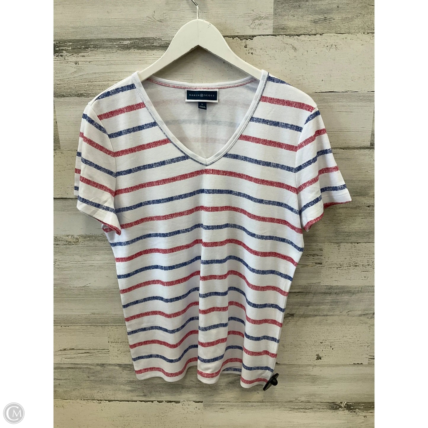 Top Short Sleeve By Karen Scott In Blue & Red & White, Size: L