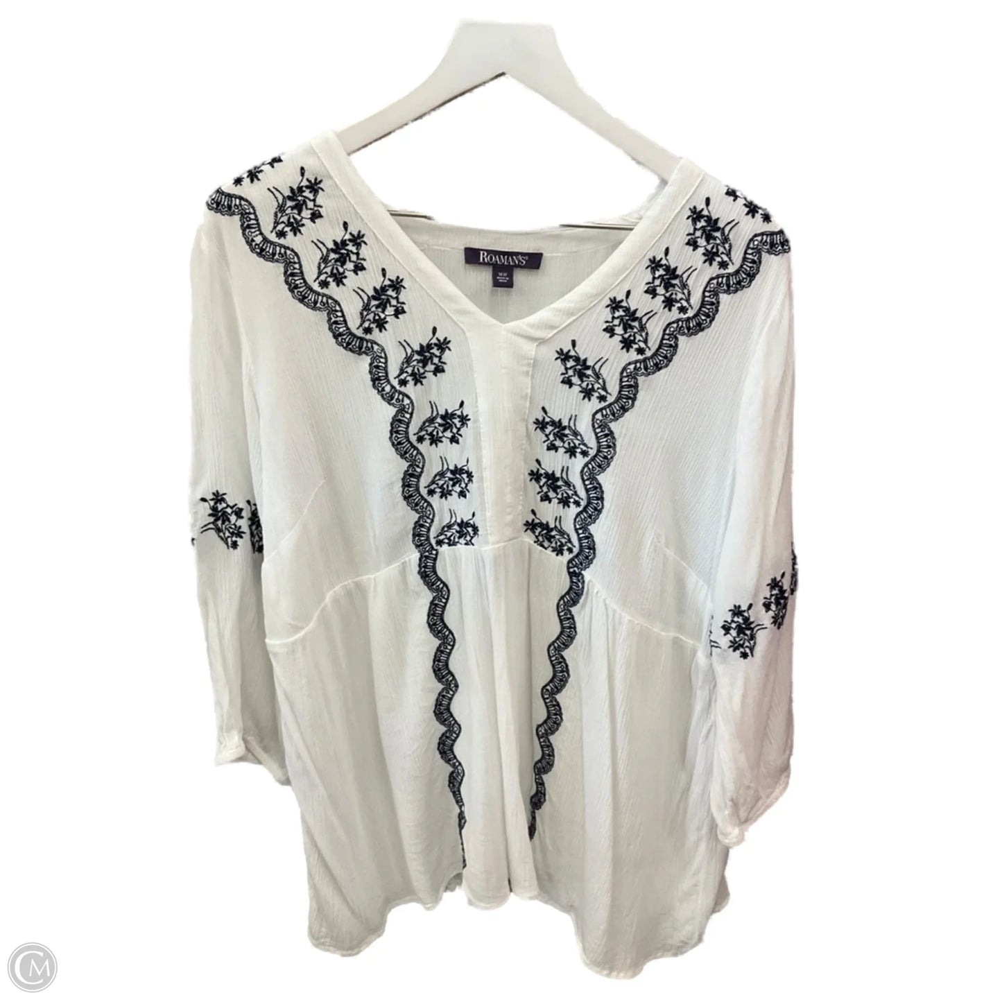 Top 3/4 Sleeve By Romans In White, Size: L