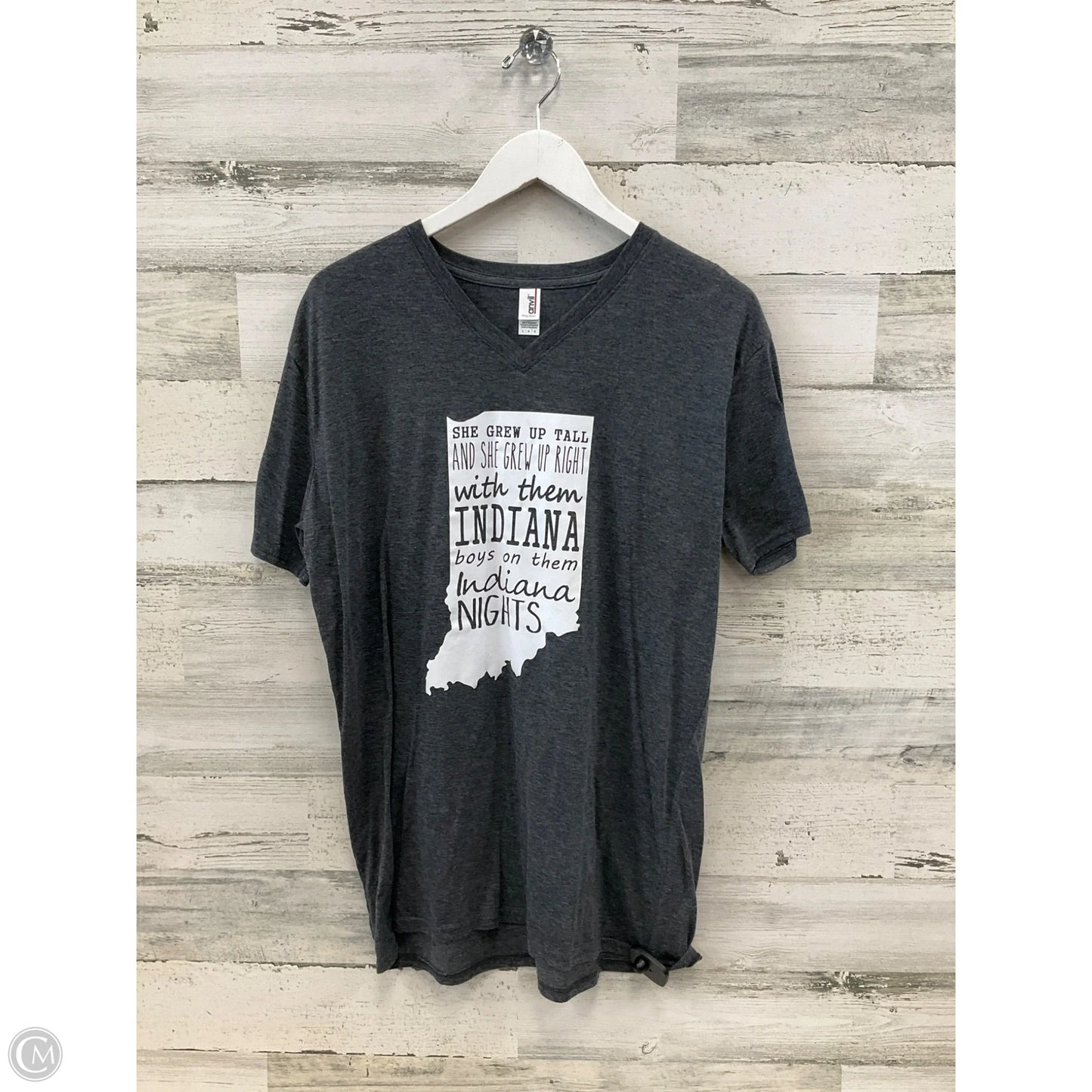Top Short Sleeve By Anvil In Grey, Size: L