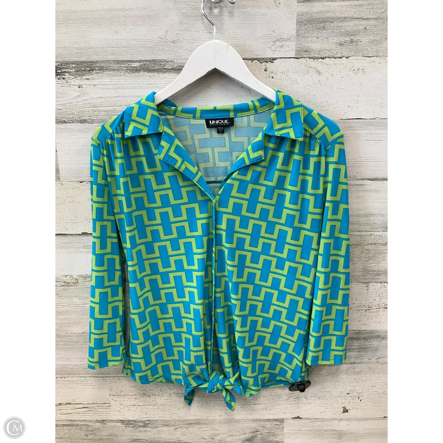 Top 3/4 Sleeve By Unique Spectrum In Blue & Green, Size: S