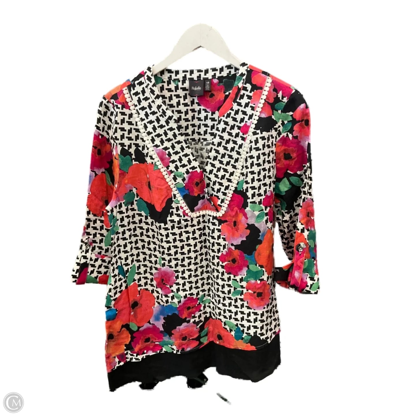 Top 3/4 Sleeve By Rafaella In Black & Pink, Size: L