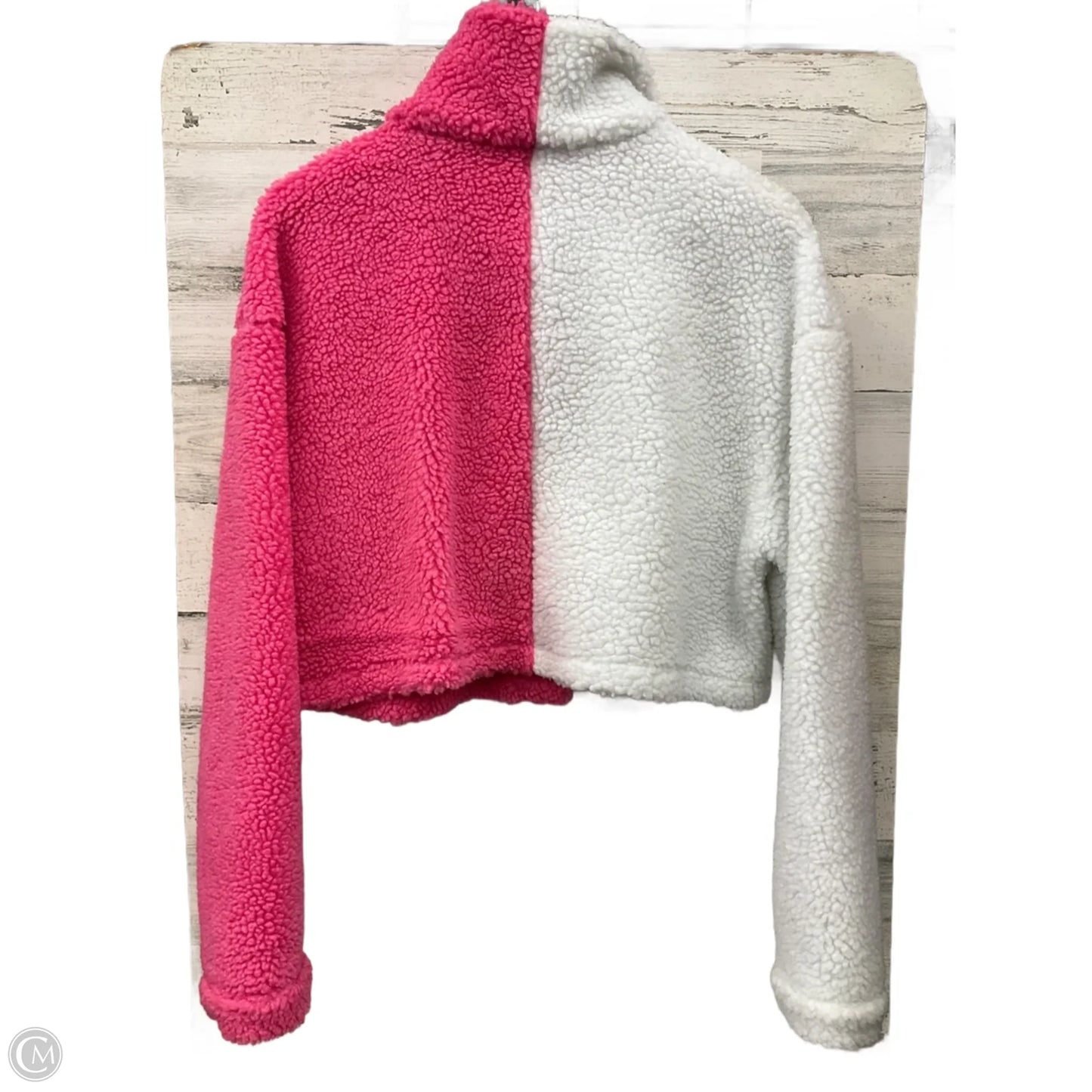 Jacket Fleece By Shein In Pink & White, Size: L