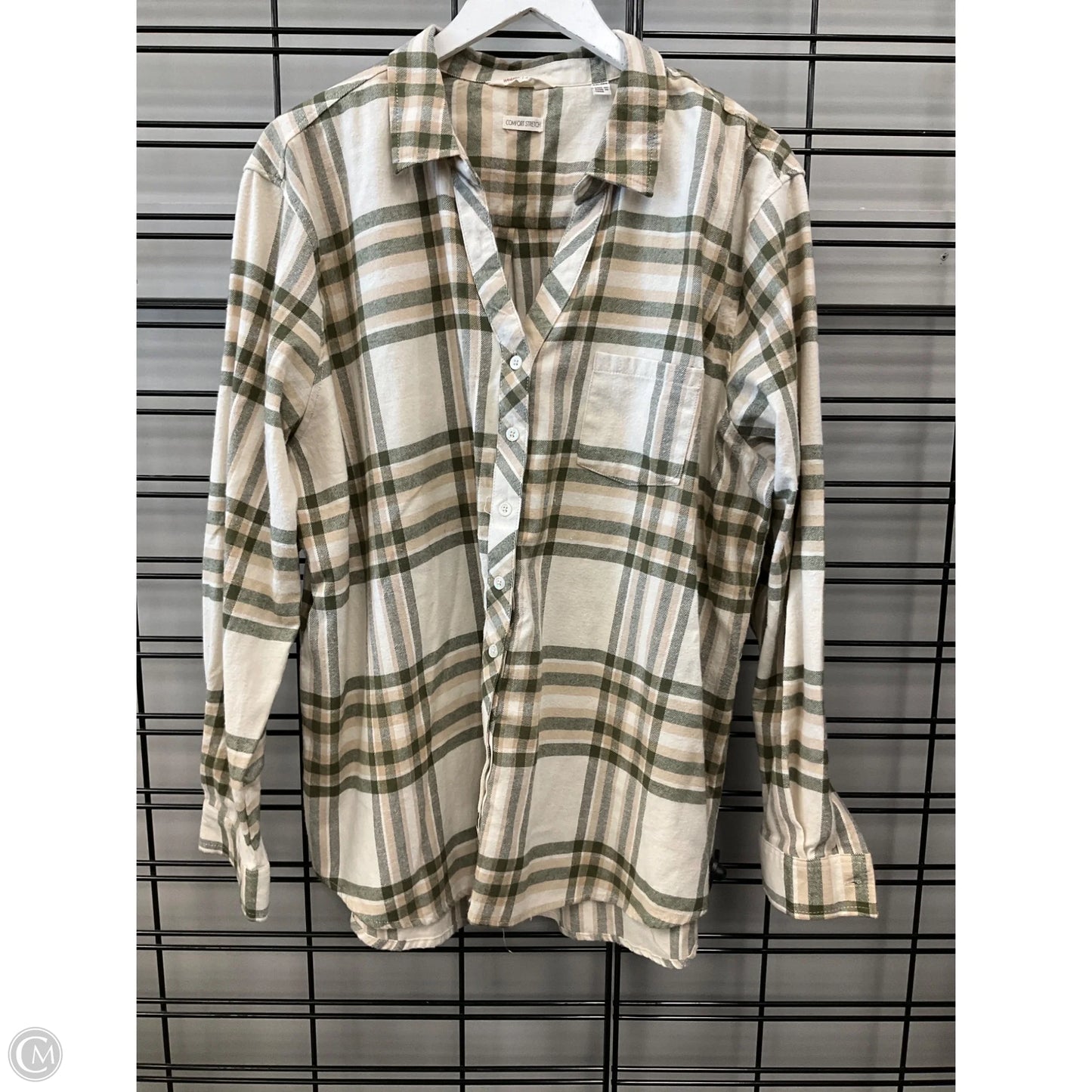 Top Long Sleeve By Weatherproof In Cream & Green, Size: 1x