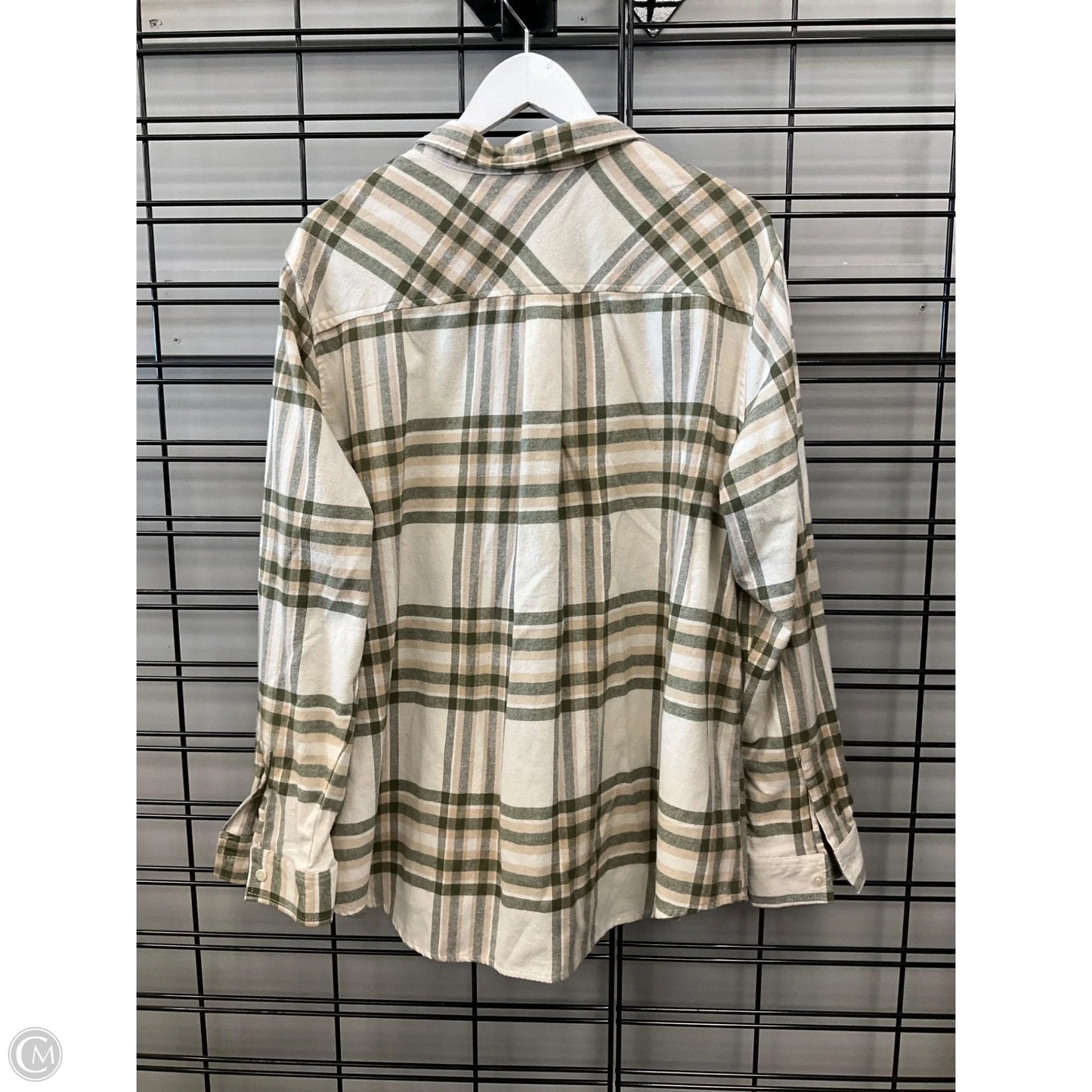 Top Long Sleeve By Weatherproof In Cream & Green, Size: 1x