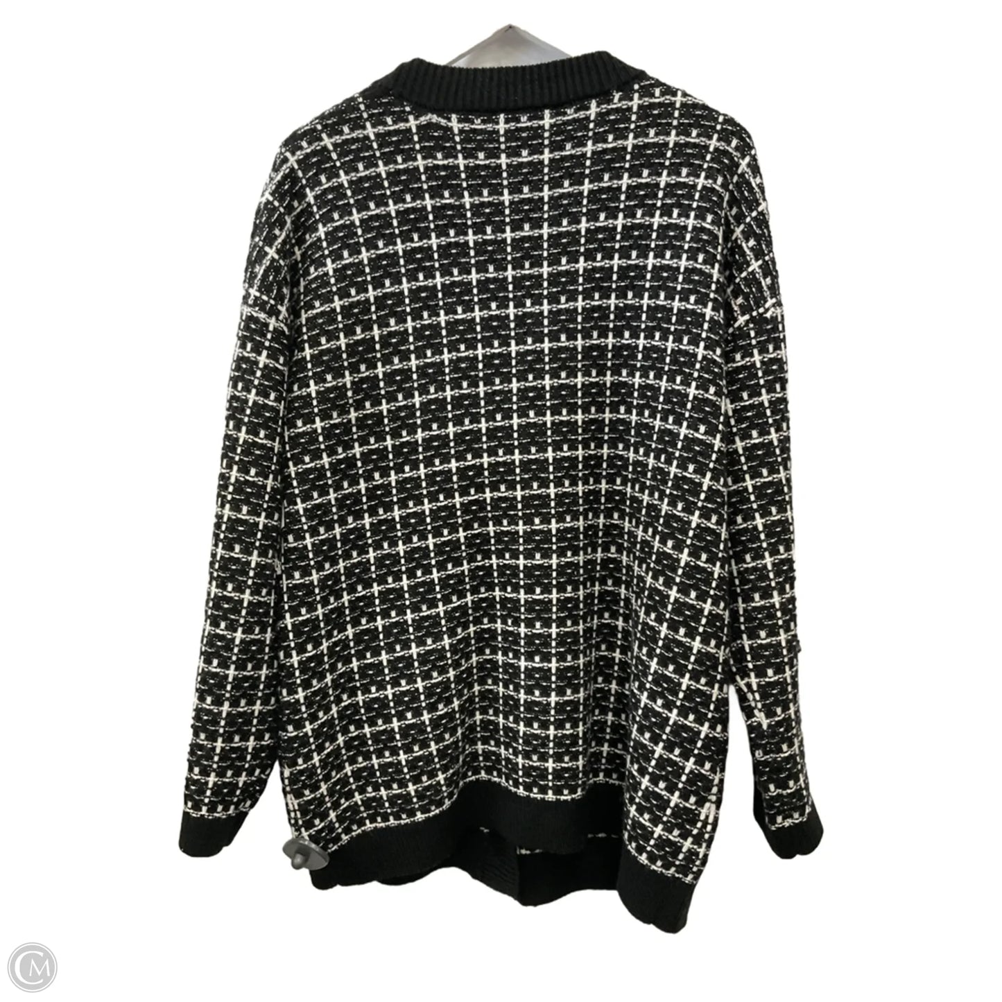 Sweater Cardigan By Calligraphie In Black & White, Size: Xl