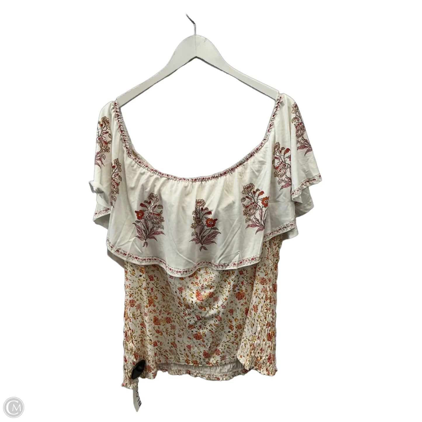 Top Short Sleeve By Bloomchic In Cream & Orange, Size: 1x