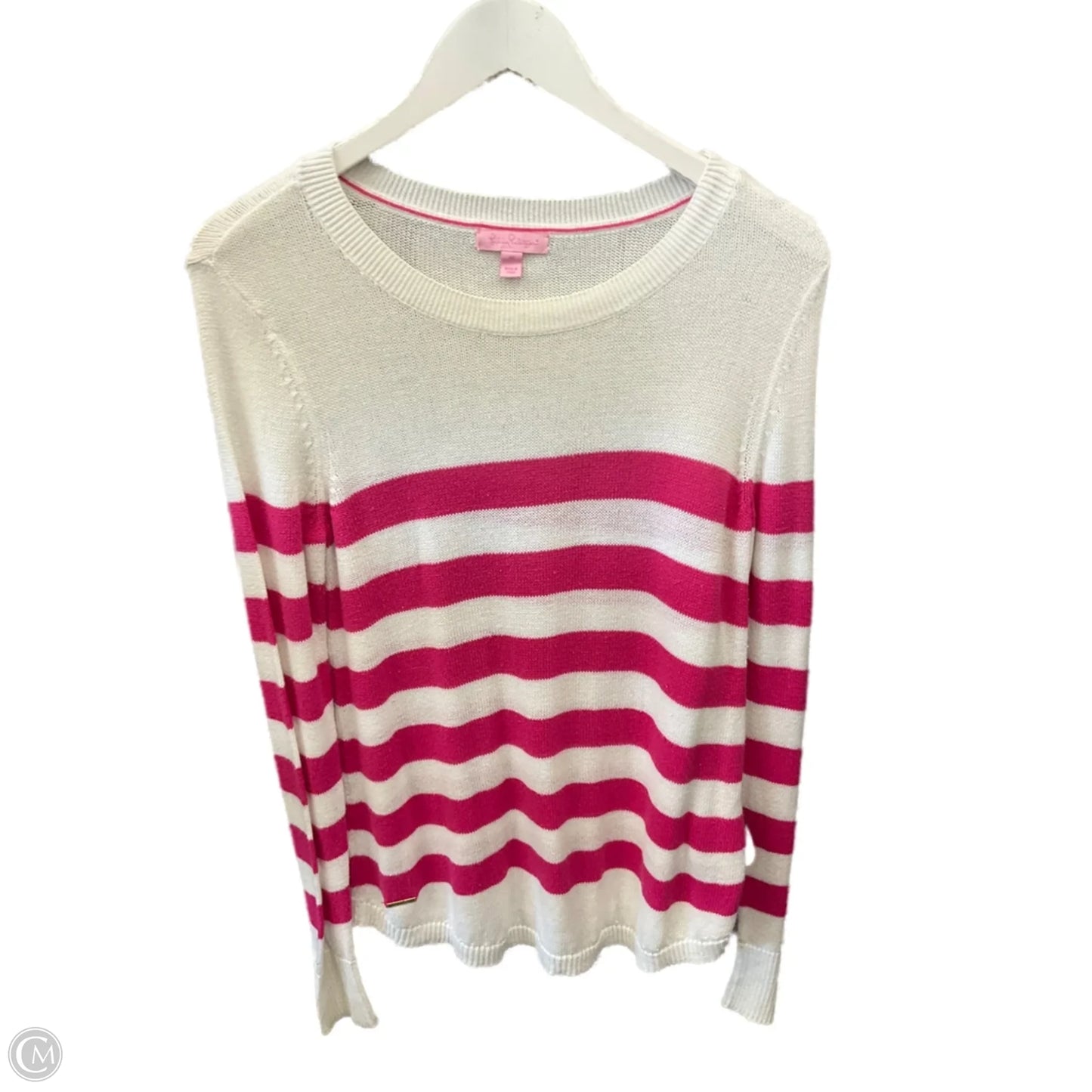 Top Long Sleeve Designer By Lilly Pulitzer In Pink & White, Size: M