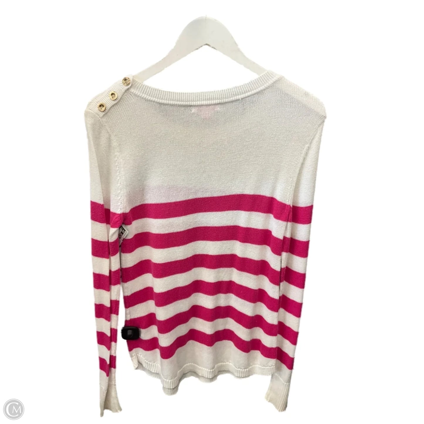 Top Long Sleeve Designer By Lilly Pulitzer In Pink & White, Size: M
