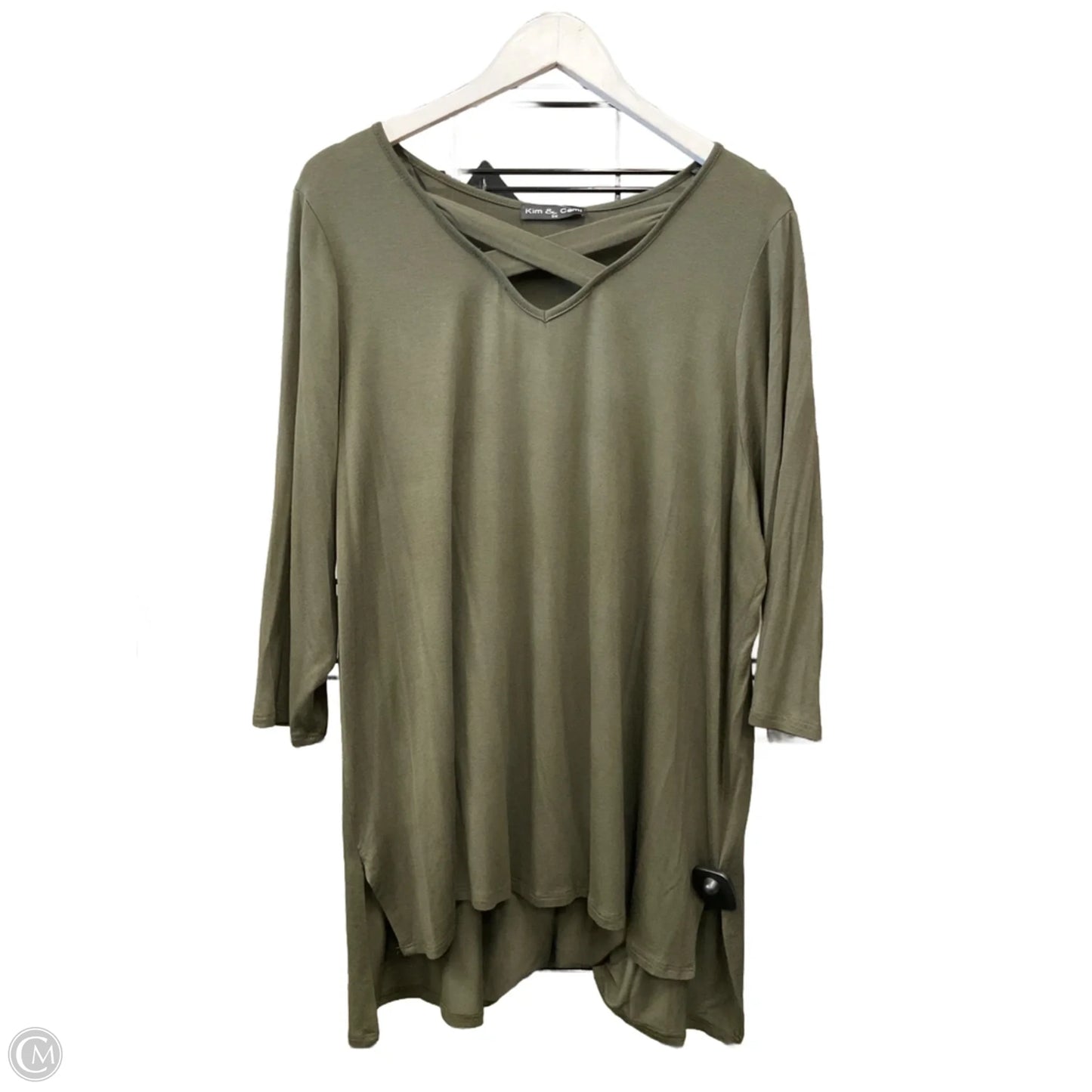 Top 3/4 Sleeve By Kim & Cami In Green, Size: 2x