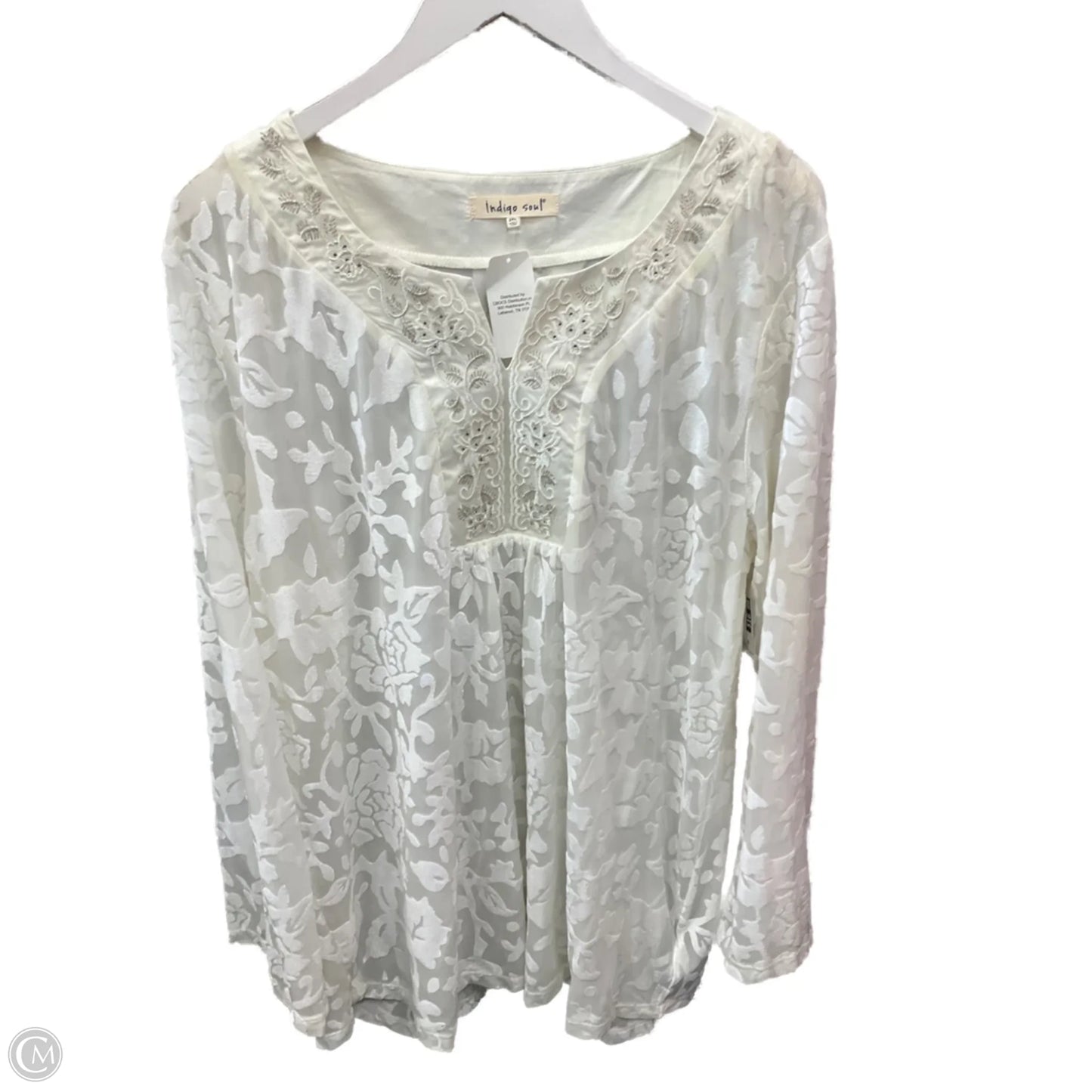 Top Long Sleeve By Indigo Soul In Cream, Size: 2x
