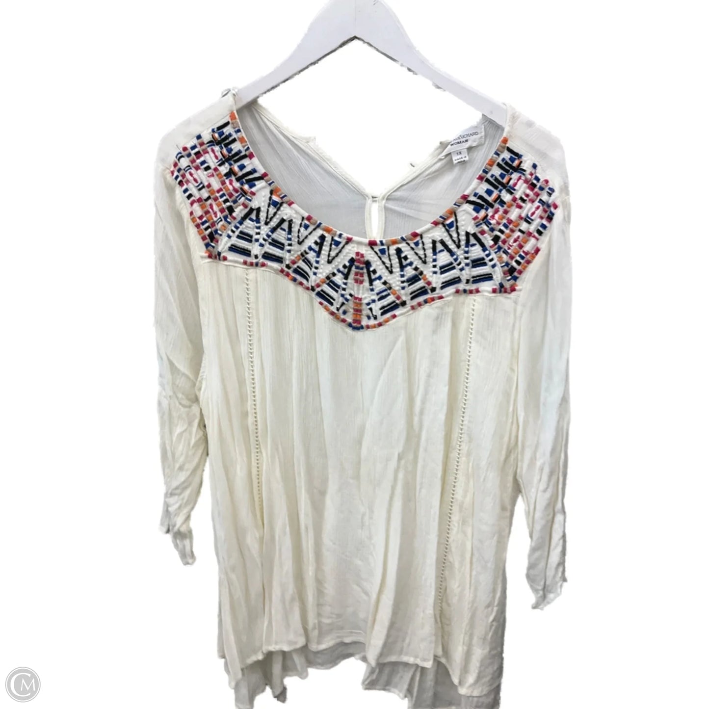 Top 3/4 Sleeve By John Paul Richard In Cream, Size: 1x