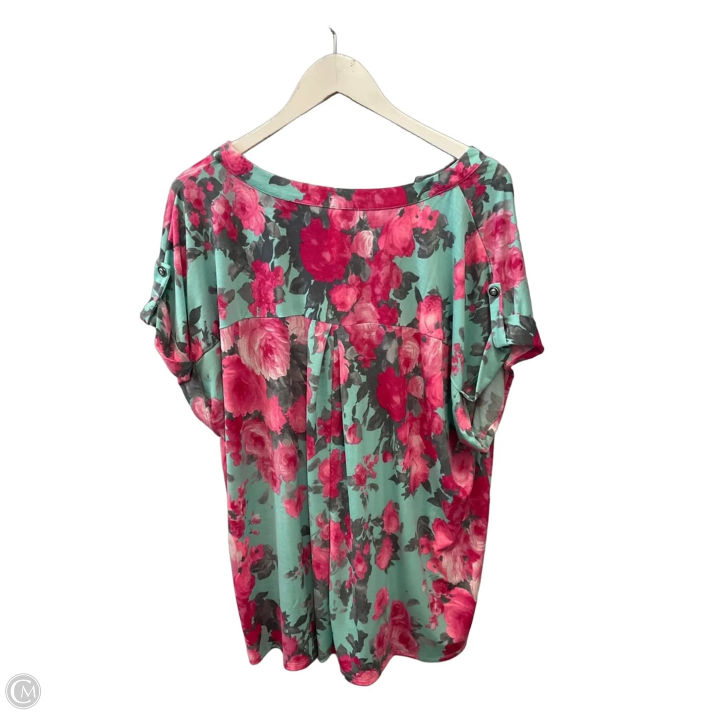 Top Short Sleeve By Dear Scarlett In Green & Pink, Size: 2x