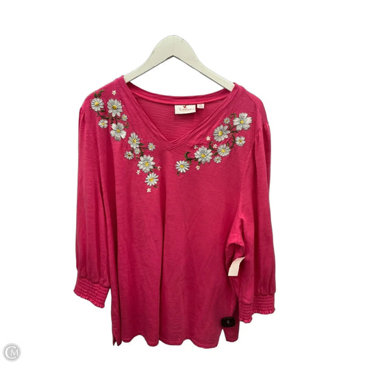 Top 3/4 Sleeve By Quaker Factory In Pink, Size: 2x