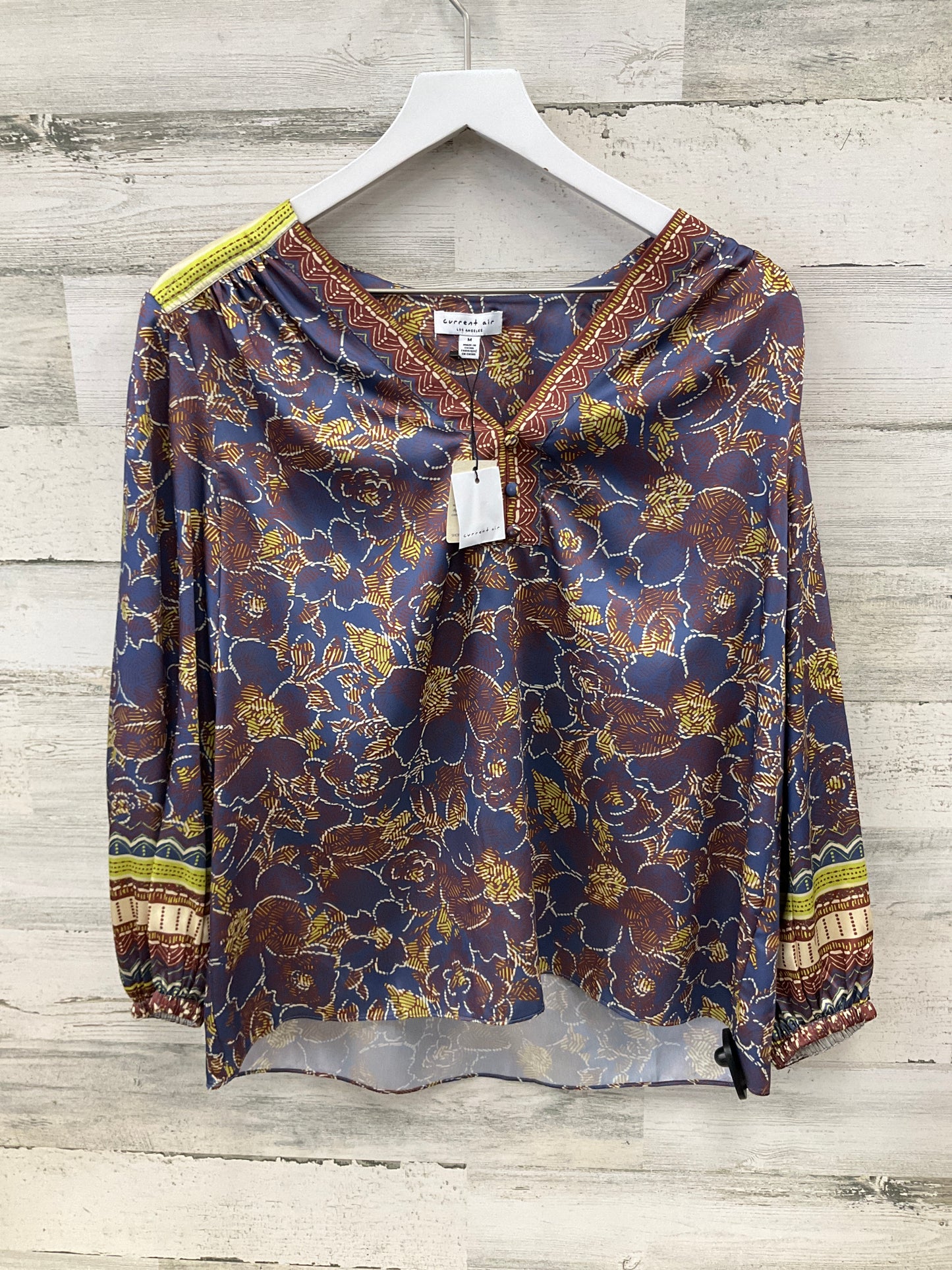 Top Long Sleeve By Current Air In Blue & Brown, Size: M