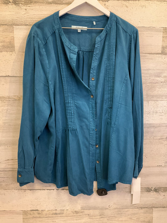 Top Long Sleeve By Foxcroft In Teal, Size: 3x