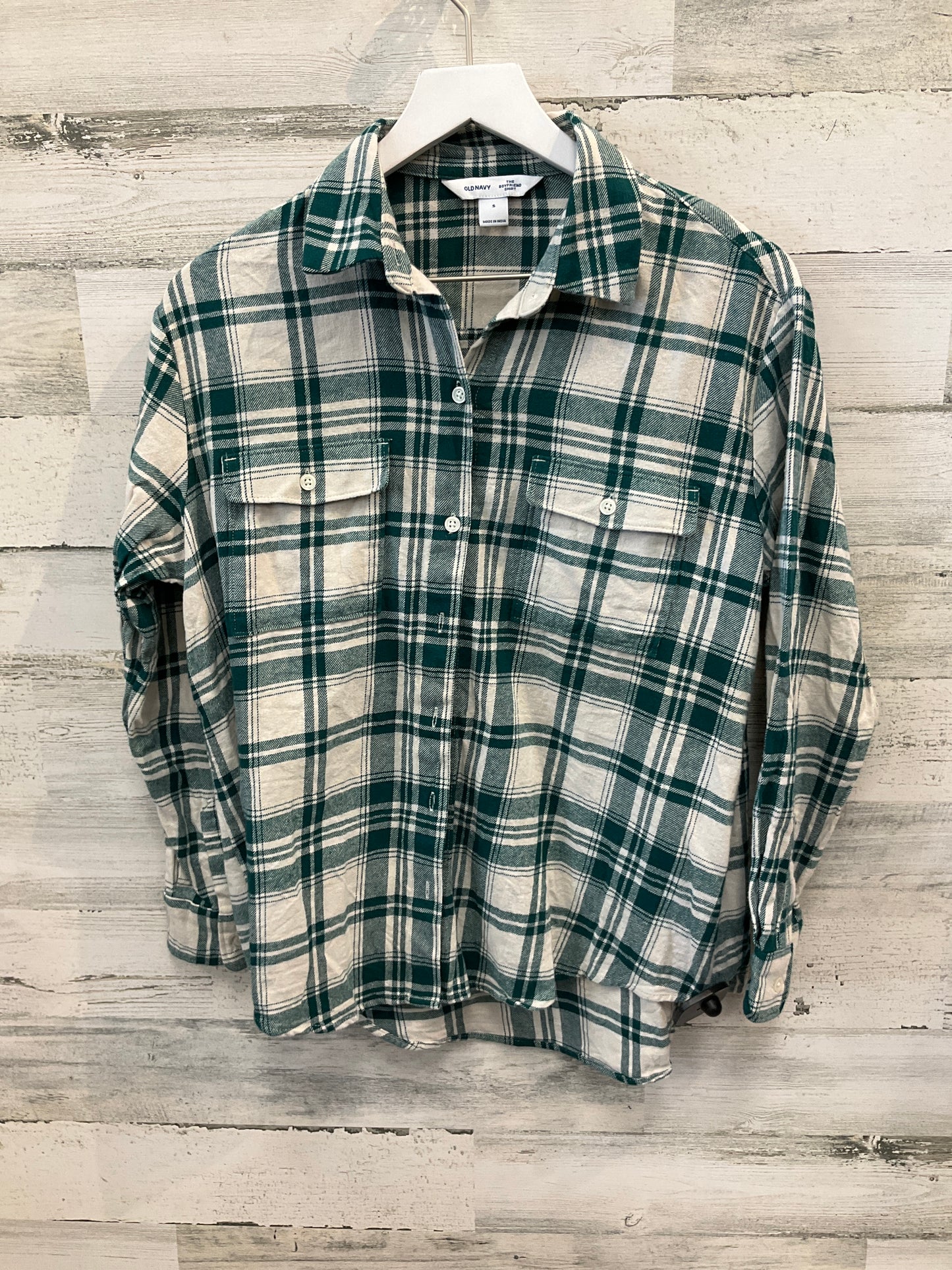 Top Long Sleeve By Old Navy In Green & White, Size: S