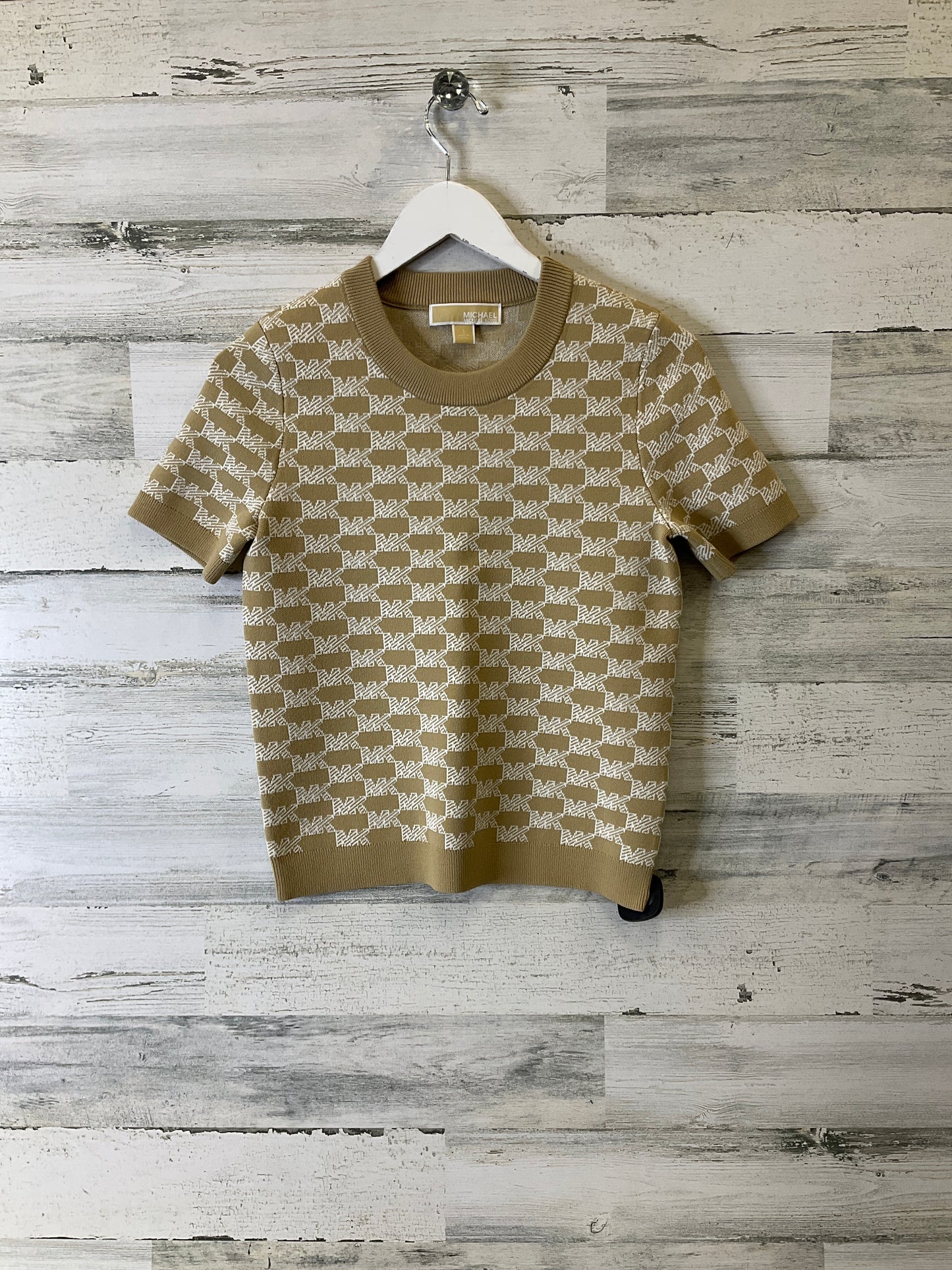 Top Short Sleeve By Michael Kors In Tan & White, Size: S