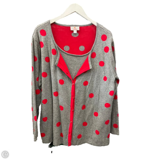 Sweater Cardigan By Quaker Factory In Grey & Red, Size: 2x