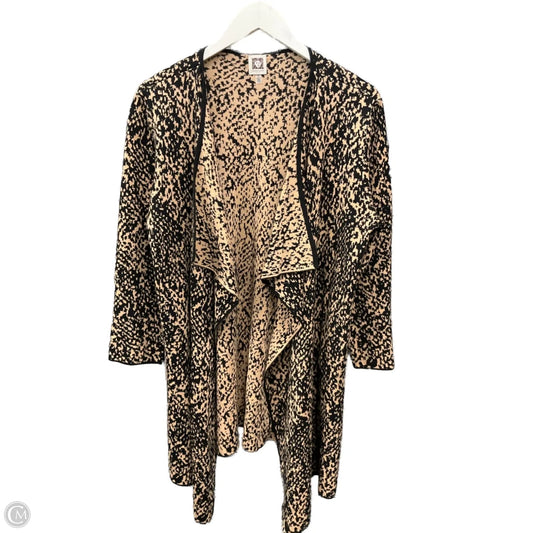 Sweater Cardigan By Anne Klein In Black & Tan, Size: L