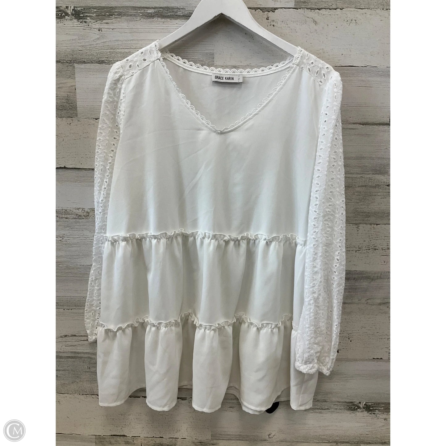 Top Long Sleeve By Grace Karin In White, Size: L