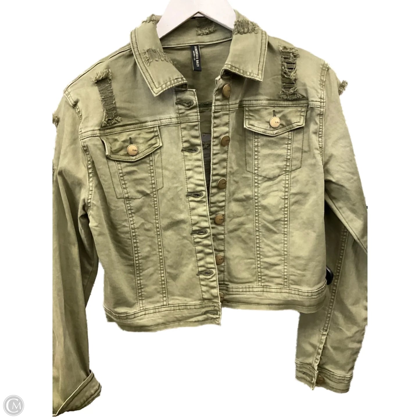 Jacket Denim By Clothes Mentor In Green Denim, Size: L