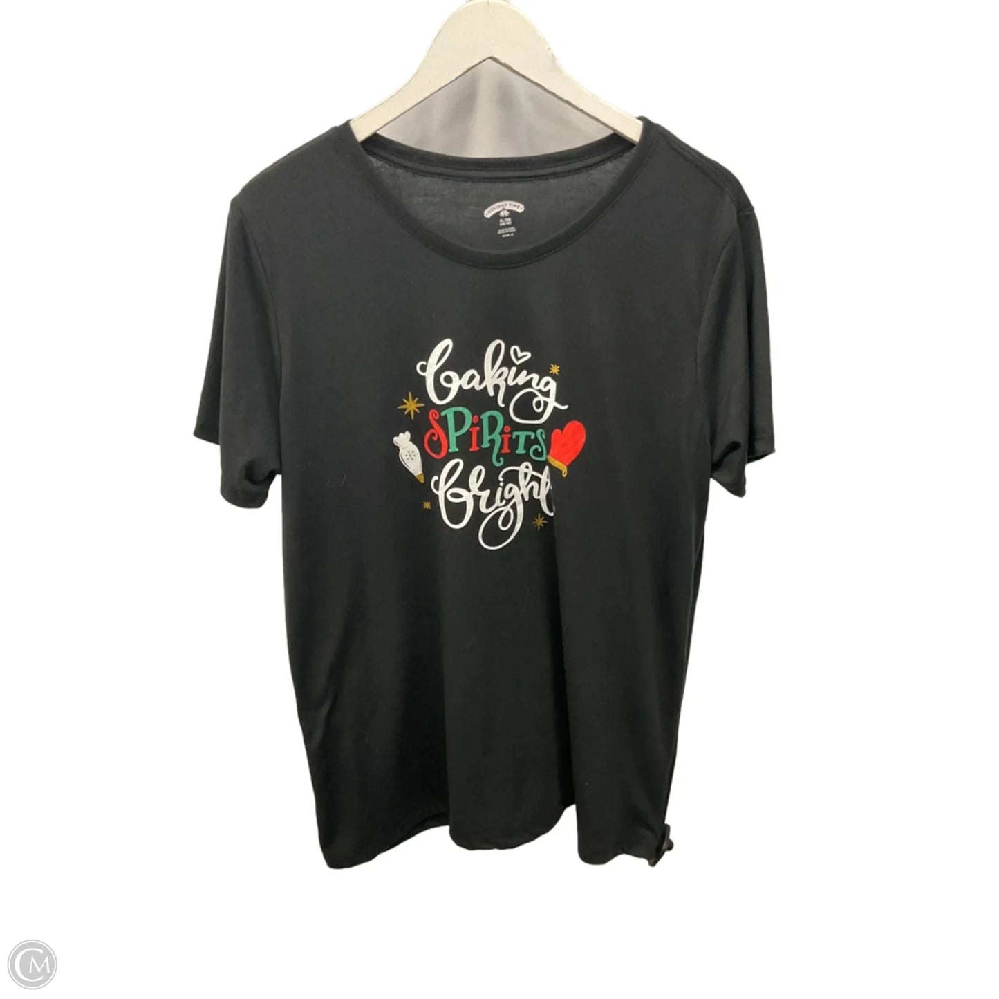 Top Short Sleeve By Holiday Time In Black, Size: Xl