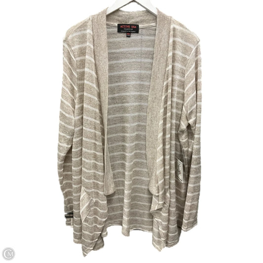 Sweater Cardigan By Active Usa In Tan & White, Size: 2x