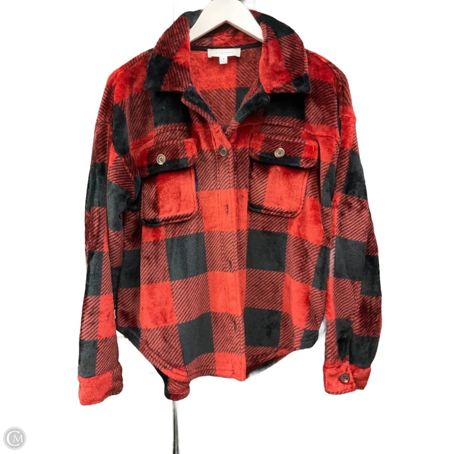 Jacket Shirt By Hippie Rose In Black & Red, Size: M