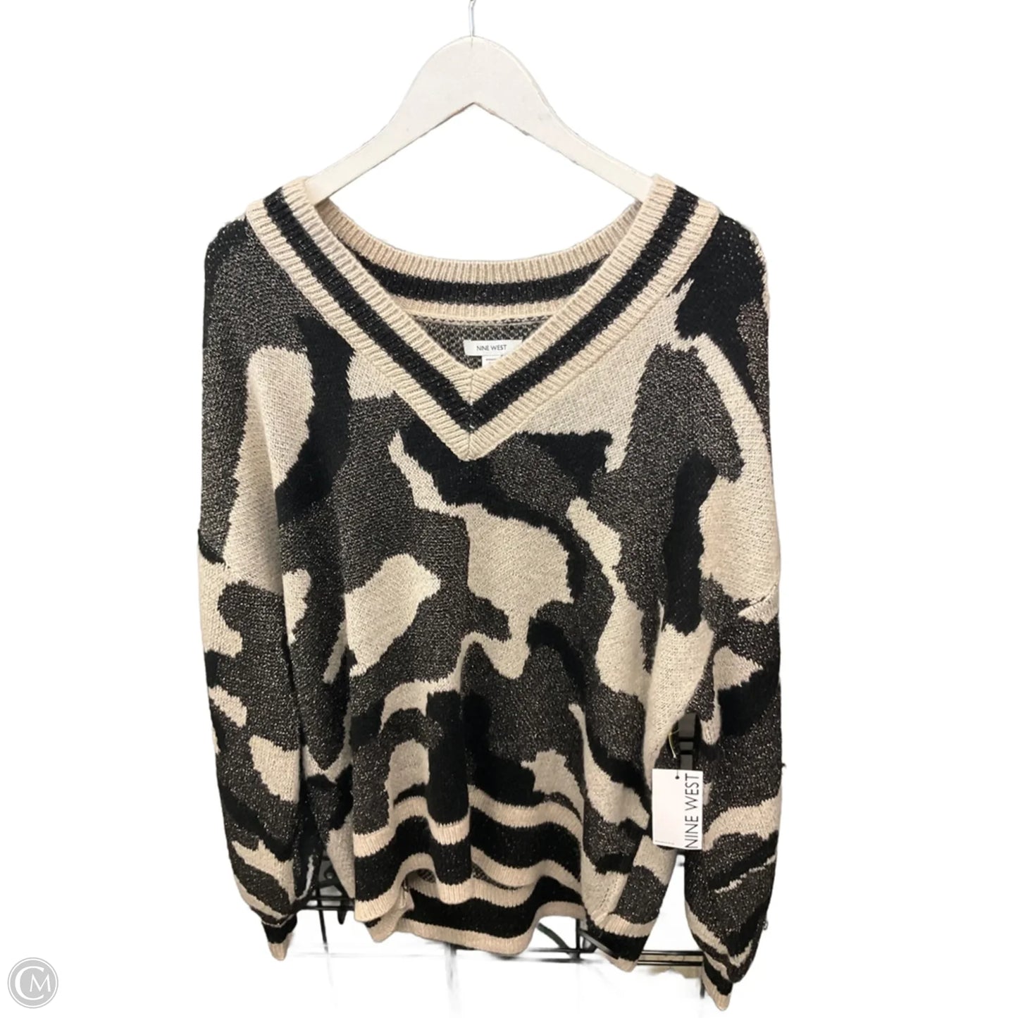 Sweater By Nine West Apparel In Black & Tan, Size: 1x