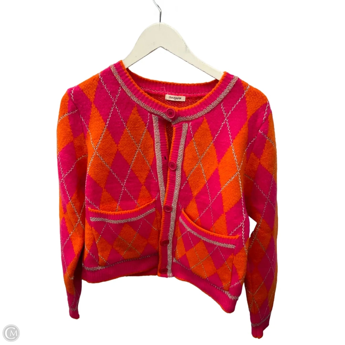 Sweater Cardigan By Sunday Up In Orange & Pink, Size: M