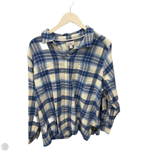 Top Long Sleeve By Croft And Barrow In Blue & White, Size: Xxl