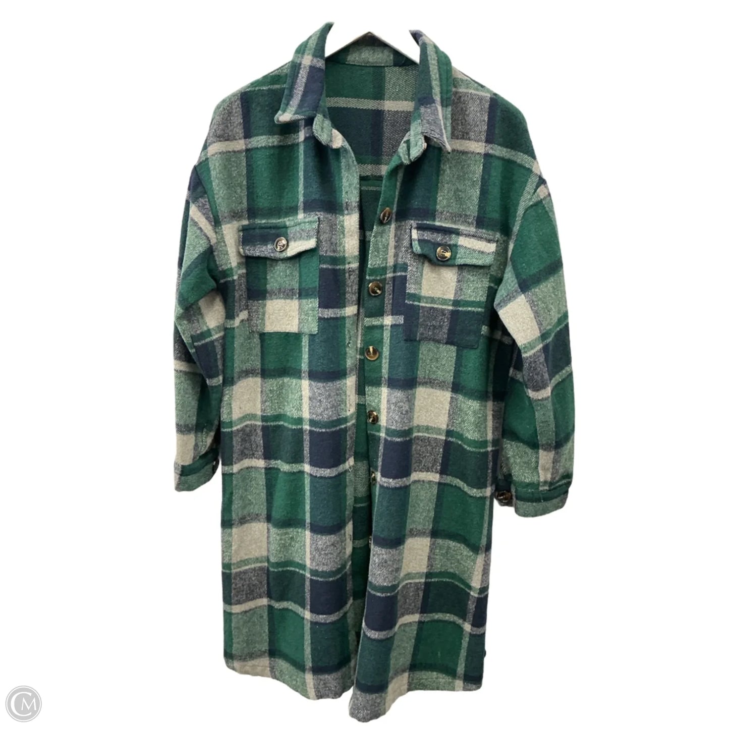 Jacket Shirt By Shein In Blue & Green, Size: L