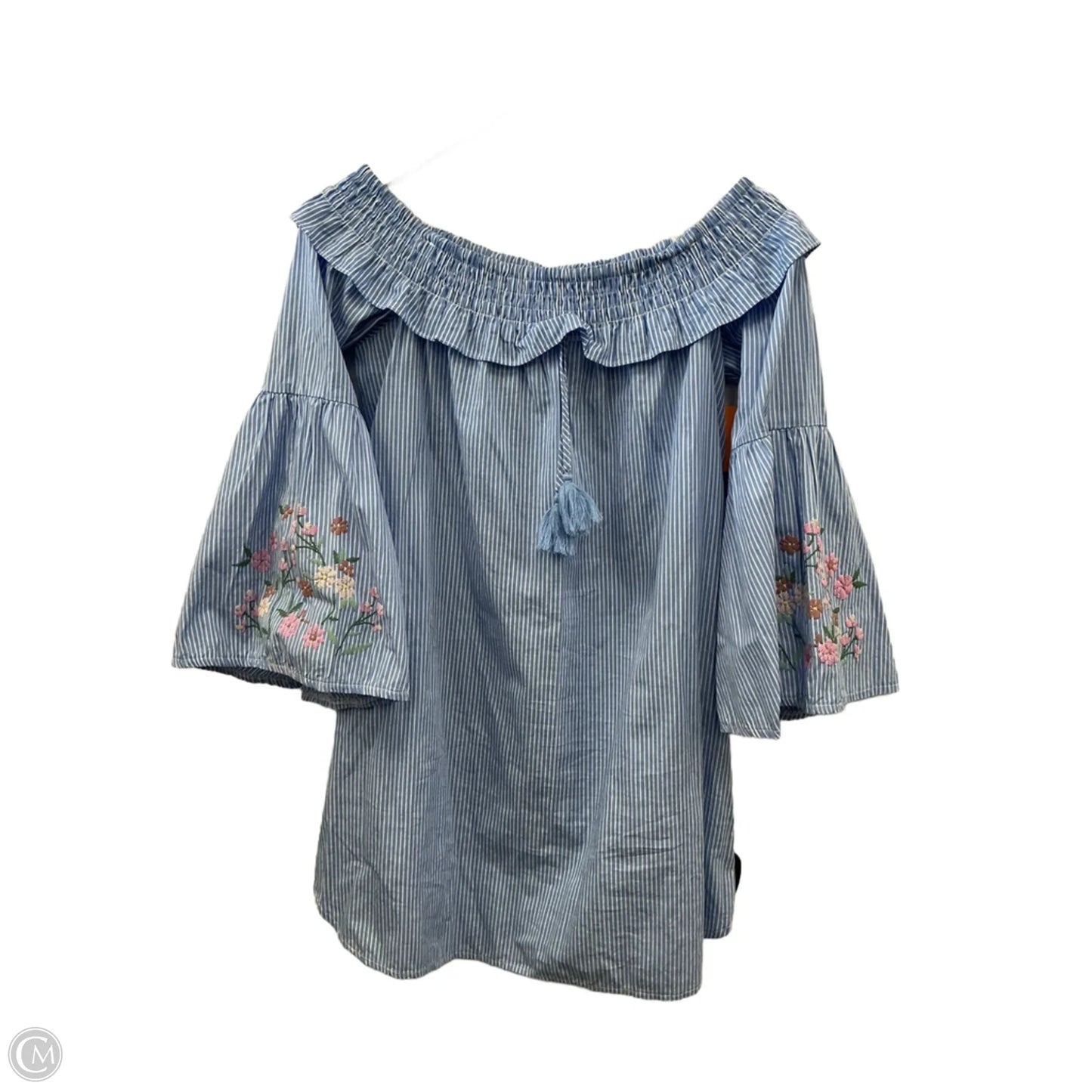 Top 3/4 Sleeve By Sequin Hearts In Blue & White, Size: S