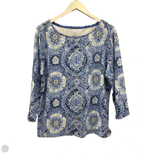 Top 3/4 Sleeve By Talbots In Blue & White, Size: Xl