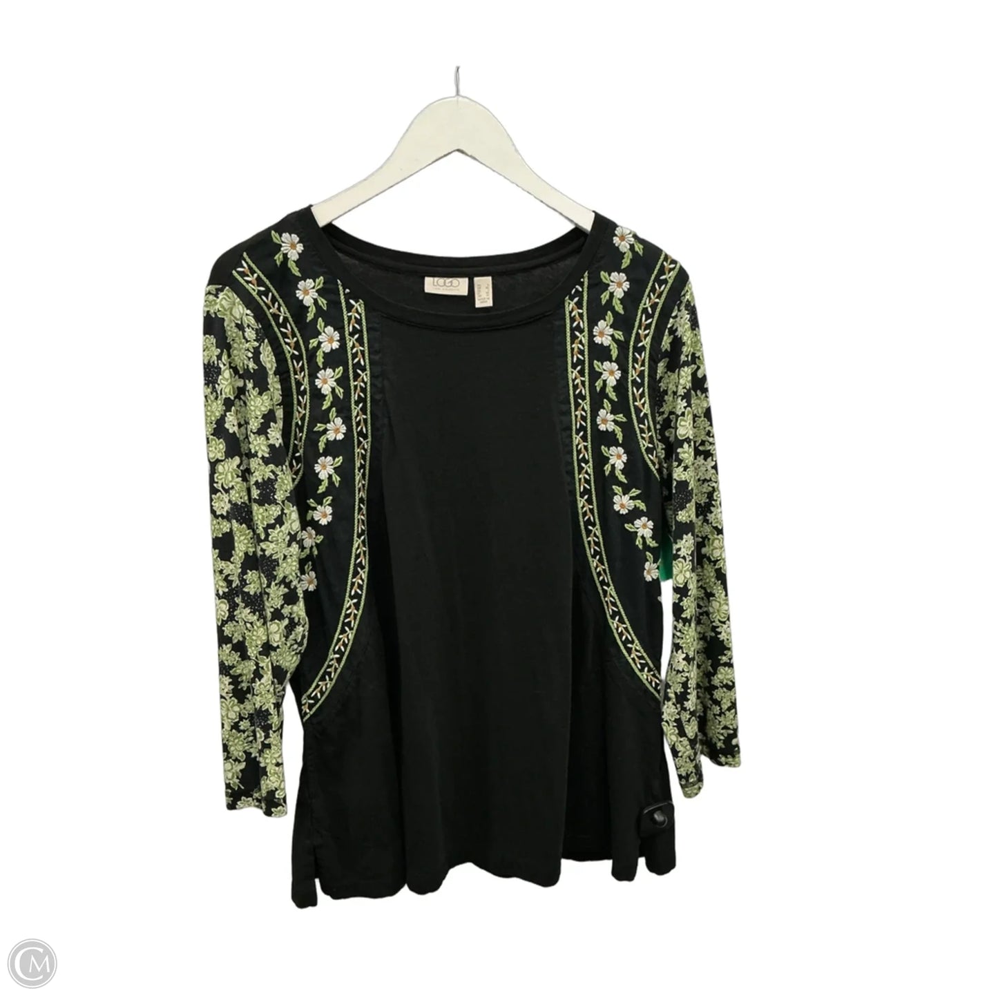 Top Long Sleeve By Logo In Black & Green, Size: L