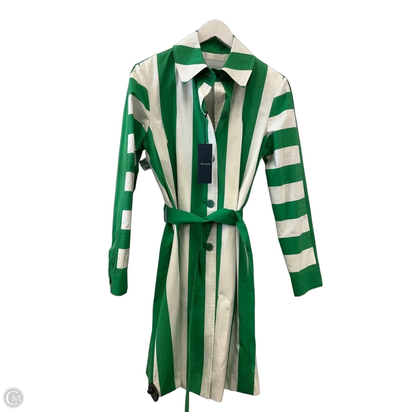 Coat Designer By Facconnable In Green & White, Size: S