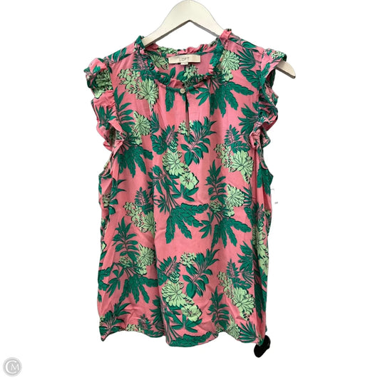Top Short Sleeve By Loft In Green & Pink, Size: L