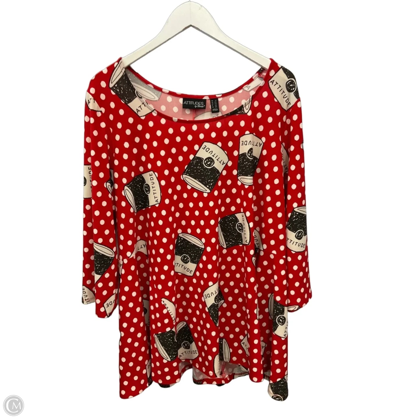 Top 3/4 Sleeve By Attitude In Red & White, Size: 2x