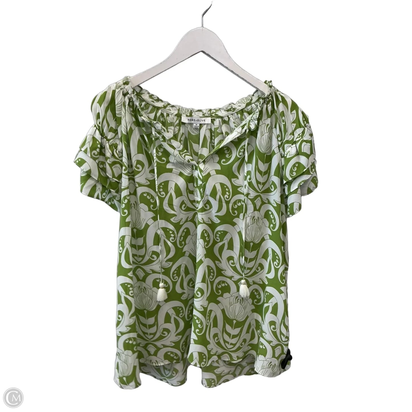 Top Short Sleeve By Rose And Olive In Green & White, Size: 1x
