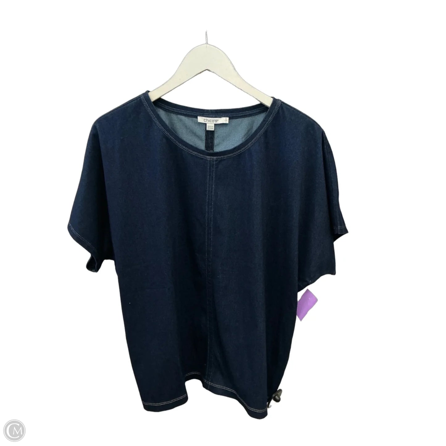 Top Short Sleeve By Chicos In Blue Denim, Size: L